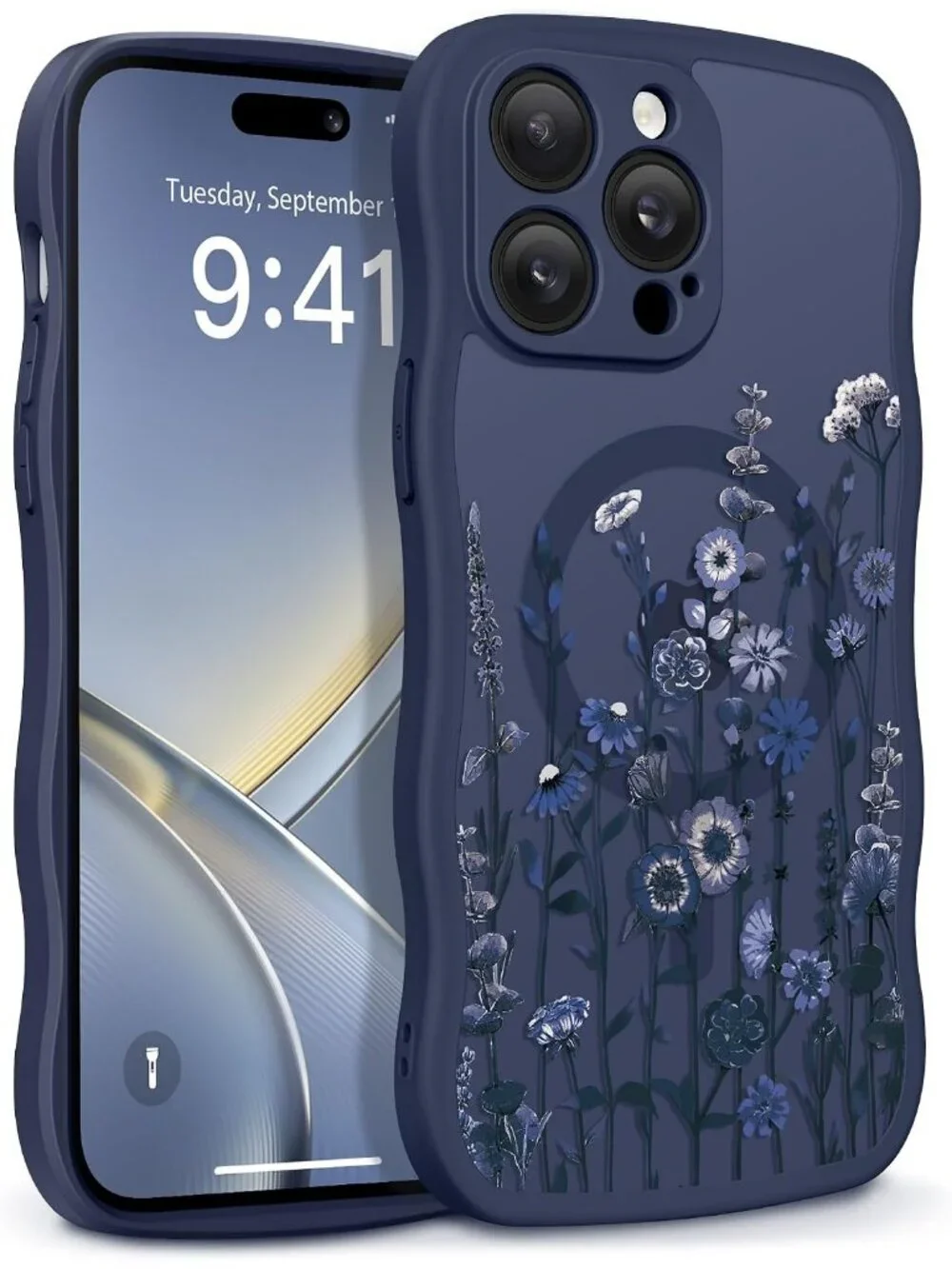 iPhone 14 Pro Floratopia/Blue Compatible with MagSafe Floral Translucent Case